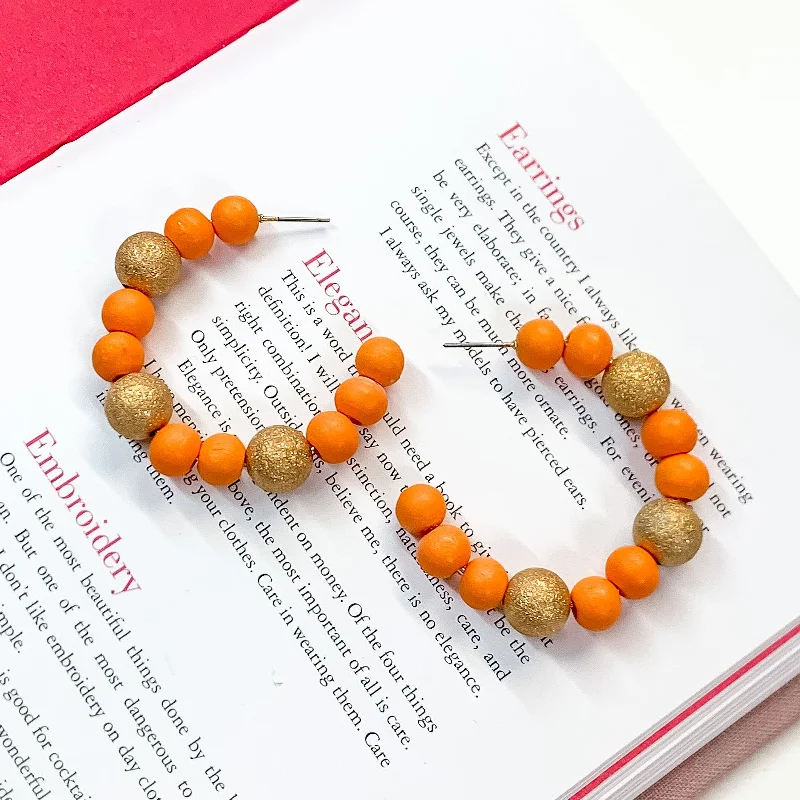 Women’s stacking earrings-Making Joy Beaded Hoop Earrings with Gold Tone Spacers in Orange