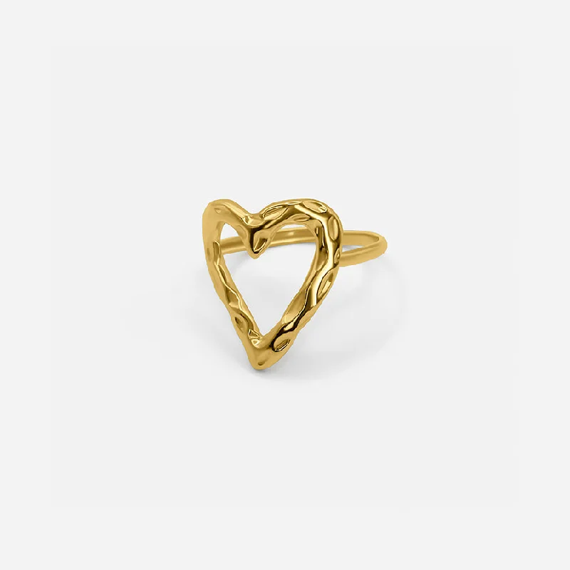 Women’s birthstone rings-ADJUSTABLE TEXTURED HEART RING - GOLD