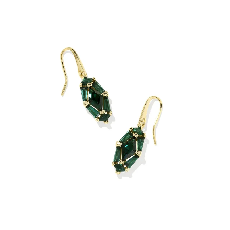 Women’s stud earrings-Kendra Scott | Lindy Rae Lee Gold Drop Earrings in Green Crystal