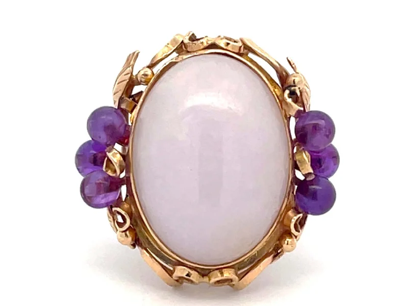 Women’s silver band rings-Mings Lavender Jade and Purple Amethyst Ring in 14k Yellow Gold