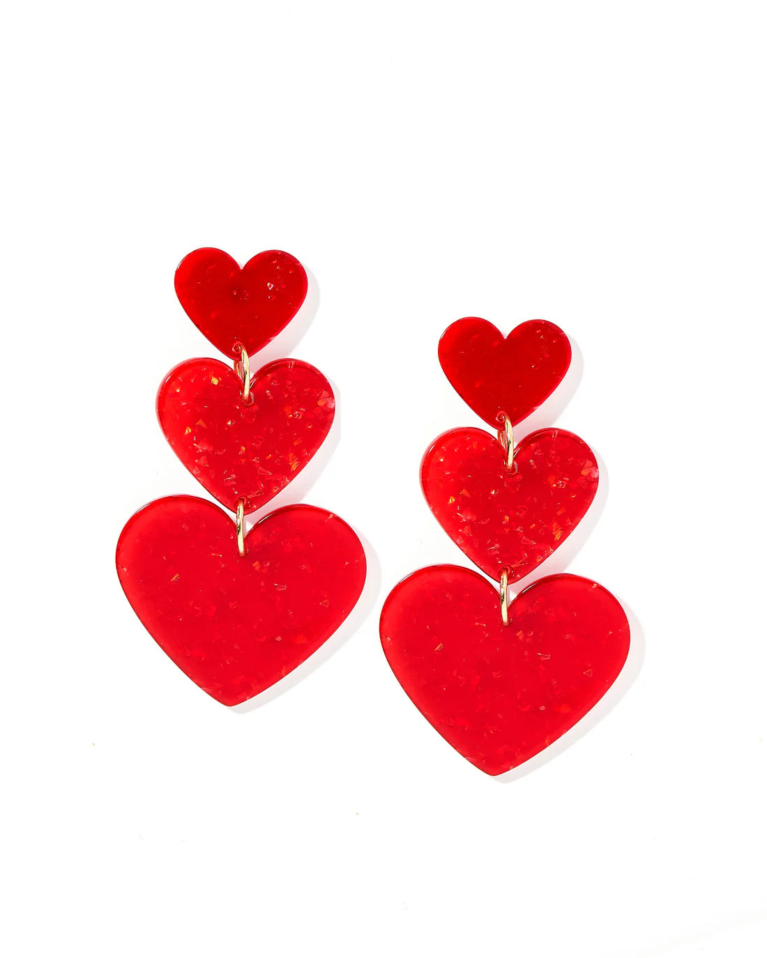 Women’s handmade earrings-Linny Co | Penny Triple Tier Heart Drop Earrings in Hot Tamale Red