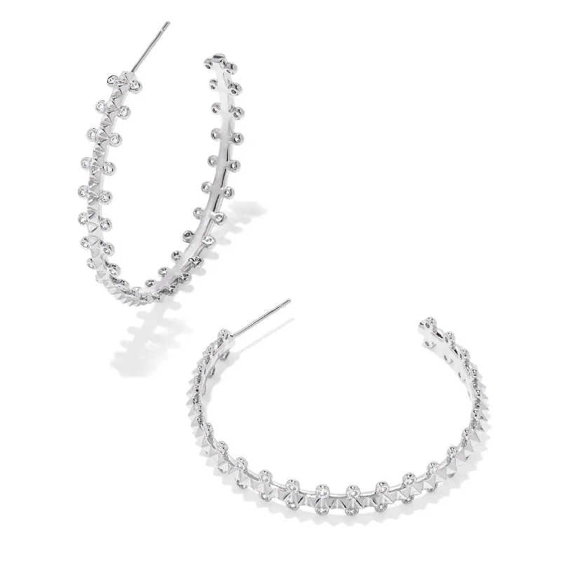 Women’s teardrop earrings-Kendra Scott | Jada Silver Hoop Earrings in White Crystal