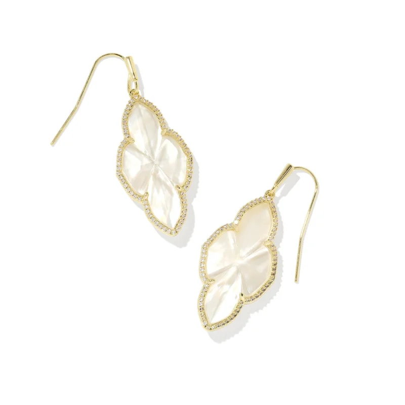 Women’s charm earrings-Kendra Scott | Abbie Pave Frame Gold Drop Earrings in Ivory Mother Of Pearl