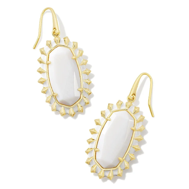 Women’s large earrings-Kendra Scott | Dani Gold Color Burst Frame Drop Earrings in White Mother-of-Pearl