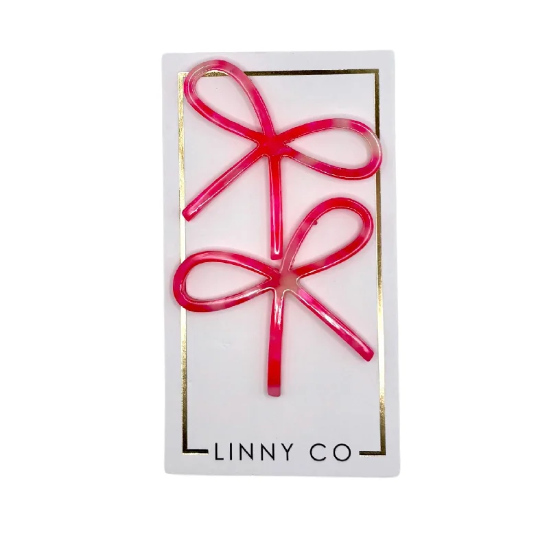 Women’s large hoop earrings-Linny Co | Lola Bow Earrings in Pink Party Punch