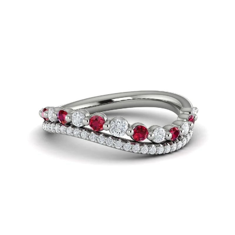 Diamond and Ruby Two Row Curved Ring