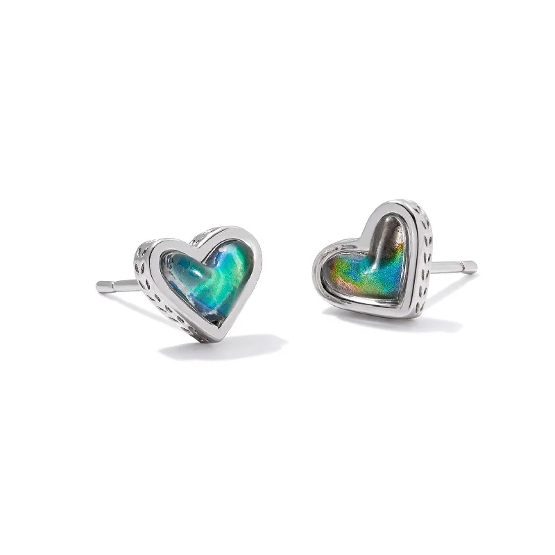 Women’s elegant earrings-Kendra Scott | Framed Ari Heart Silver Stud Earrings in Mood Stone