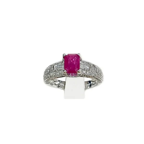 Women’s luxury rings-14k White Gold Ruby Ring