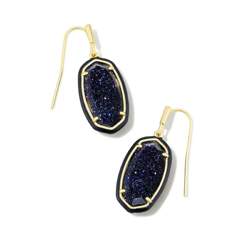 Women’s zirconia earrings-Kendra Scott | Dani Gold Enamel Framed Drop Earrings in Navy Goldstone