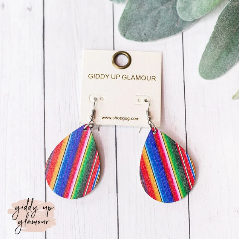 Women’s floral earrings-Wooden Teardrop Earrings in Multicolored Serape