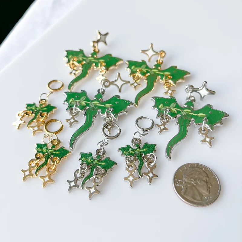 Women’s cute earrings-DISCOUNTED - GREEN VINE DRAGON METAL EARRINGS