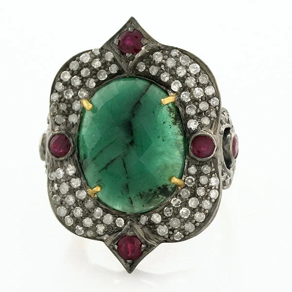 Women’s gold rings-Emerald Peacock Ring