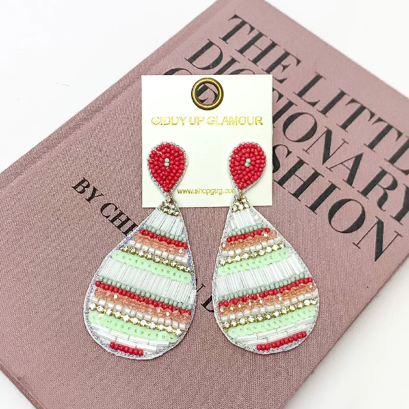 Women’s dangly earrings-Beaded Teardrop Earrings in Multicolor With Clear Crystals