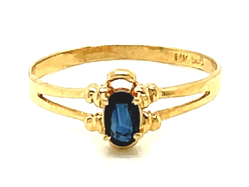 Women’s oval ruby rings-Blue Sapphire Ring in 14k Yellow Gold