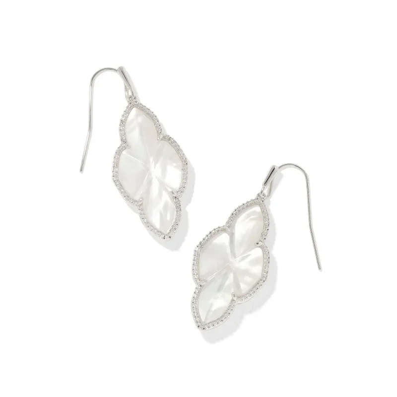 Women’s silver drop earrings-Kendra Scott | Abbie Pave Frame Silver Drop Earrings in Ivory Mother of Pearl