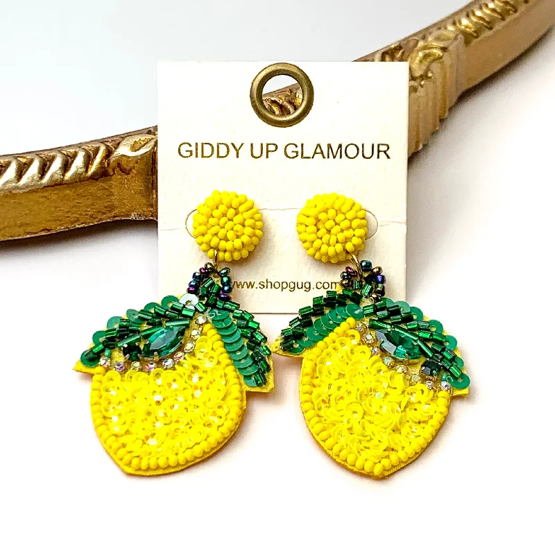 Women’s charm earrings-Lemon Drops Sequin and Seed Bead Earrings