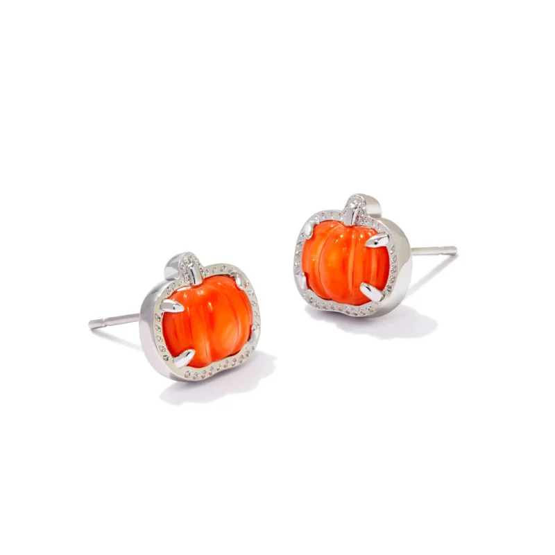 Women’s fashion earrings-Kendra Scott | Pumpkin Silver Stud Earrings in Orange Mother of Pearl