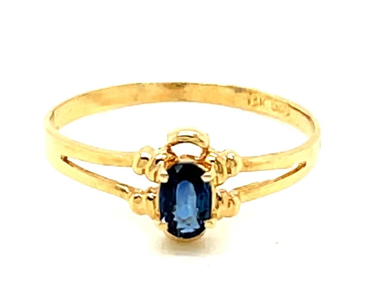 Women’s wedding ring sets-Blue Oval Sapphire Ring in 14k Yellow Gold