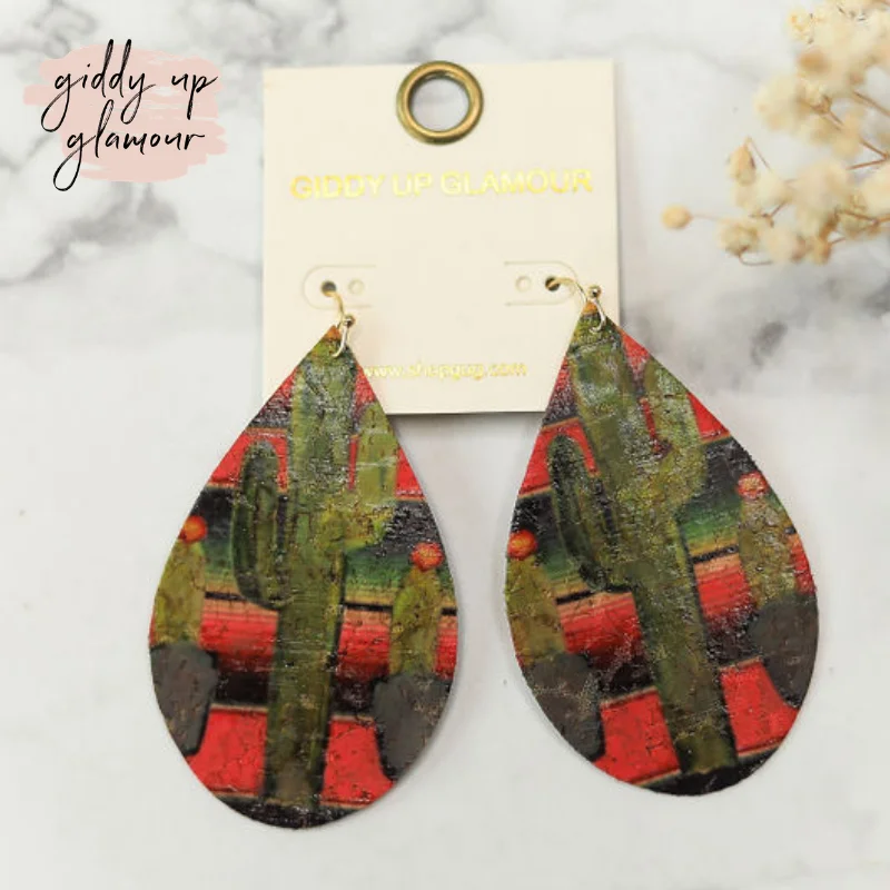 Women’s rainbow earrings-Cork Teardrop Earrings in Serape Cactus