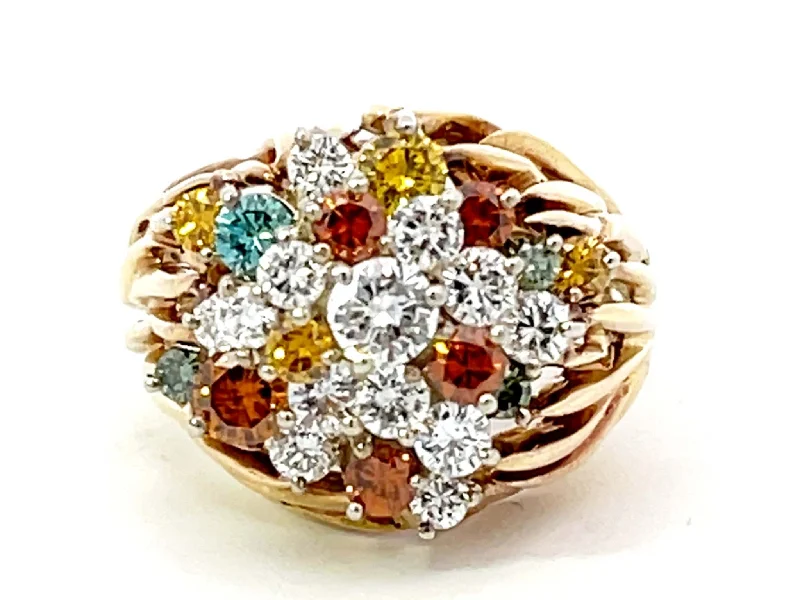 Women’s unique rings-Multicolored Diamond Cluster Ring in 18k Yellow Gold