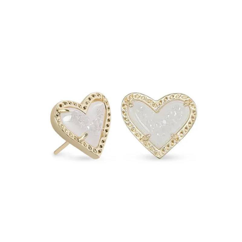 Women’s gold hoop earrings-Kendra Scott | Ari Heart Gold Stud Earrings in Iridescent Drusy