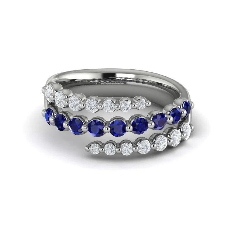 Diamond and Blue Sapphire Three Row Wrap Ring