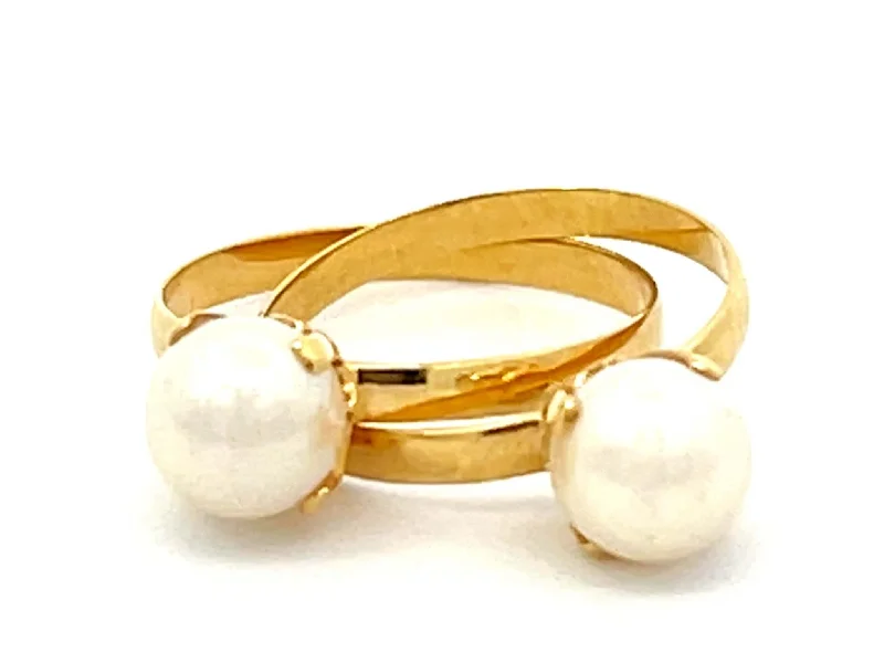 Women’s custom diamond rings-Interconnected Double Pearl Ring 18k Yellow Gold