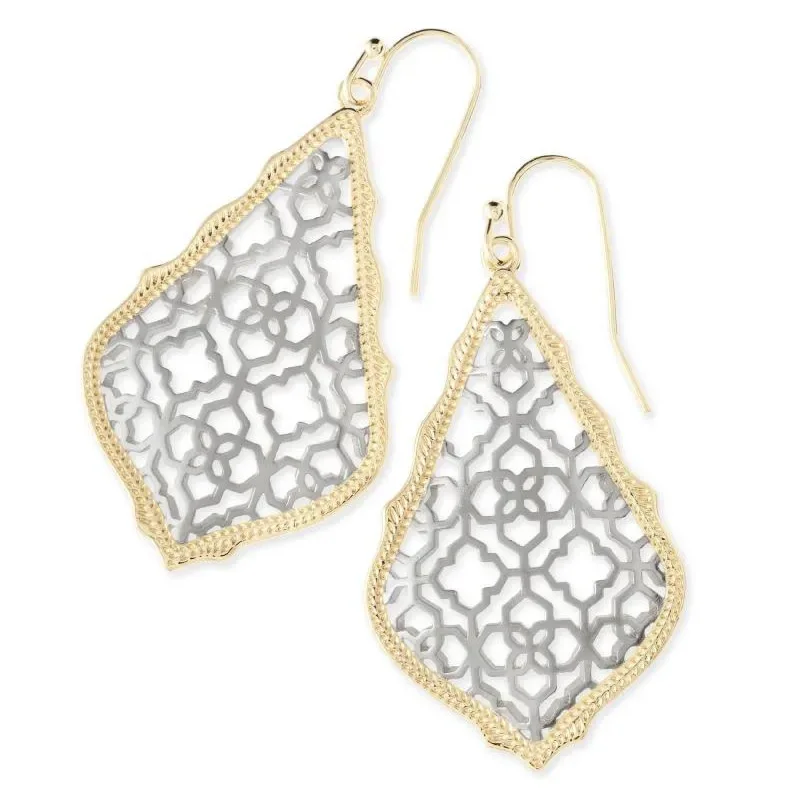 Women’s long teardrop earrings-Kendra Scott | Addie Gold Drop Earrings in Silver Filigree Mix