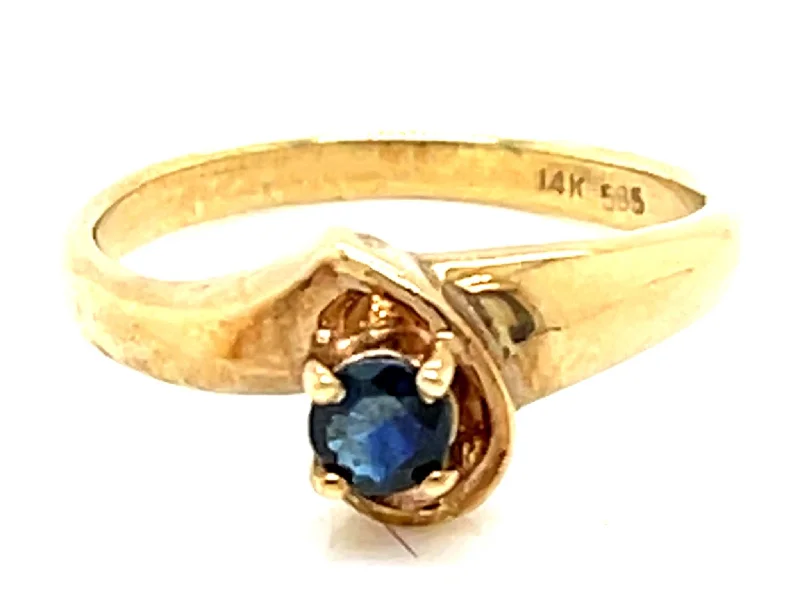 Women’s ruby rings-Blue Round Sapphire Ring in 14k Yellow Gold