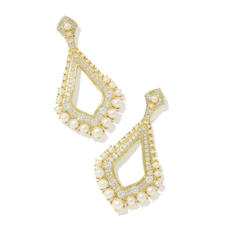 Women’s dangling gemstone earrings-Kendra Scott | Krista Statement Earrings in Gold White Mix