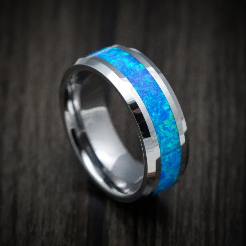 Tungsten Men's Ring with Opal Inlay