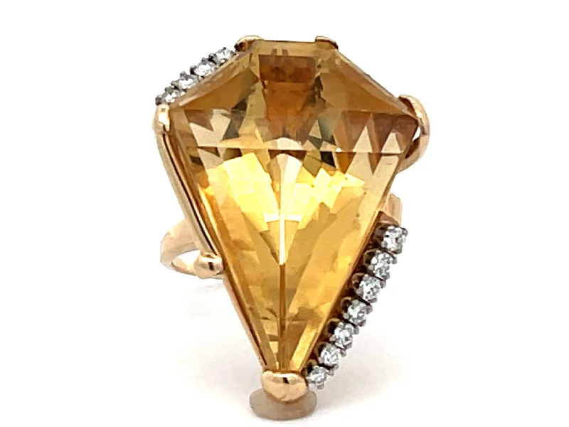 Women’s luxury wedding rings-Diamond Shaped Citrine & Diamond Cocktail Ring in 14k Yellow Gold