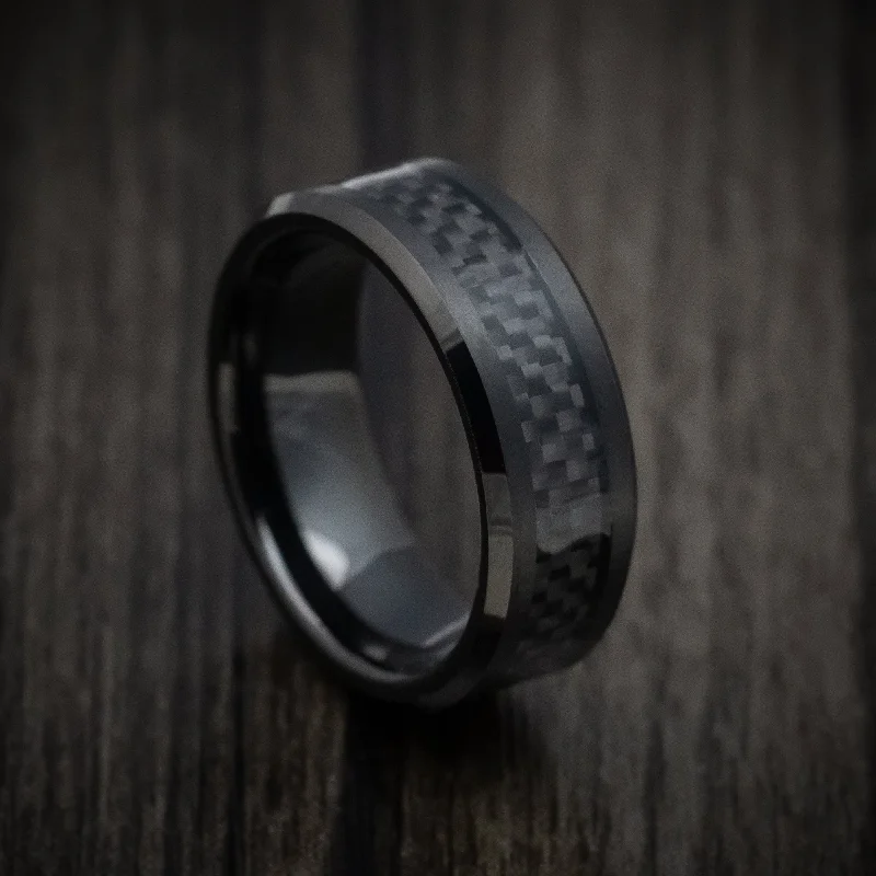 Black Tungsten Men's Ring with Black Carbon Fiber Inlay Custom Made Band