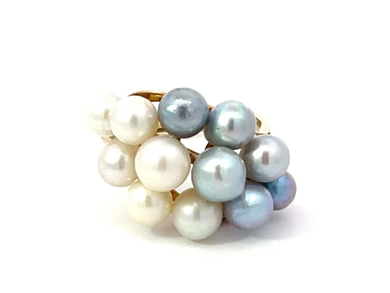 Women’s diamond rings-Ming's Hawaii Blue and White Pearl Ring 14k Yellow Gold