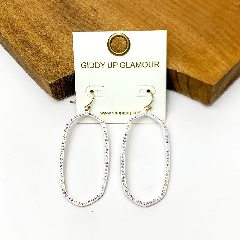 Women’s handcrafted earrings-Sparkle Girl Open Oval Earrings in White