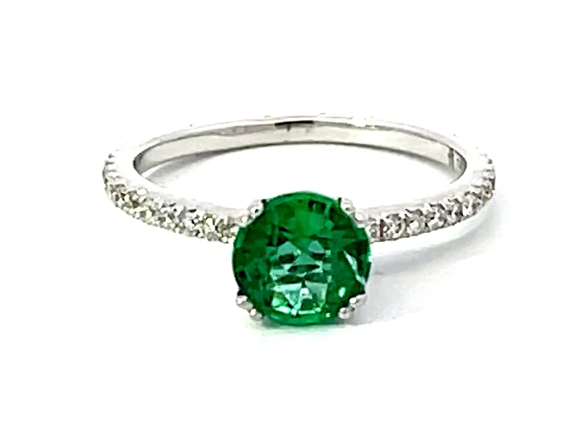 Women’s unique rings-Colombian Emerald Diamond Band Ring Solid 18k White Gold