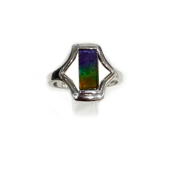 Women’s personalized engagement rings-Sterling Silver Ammolite Ring