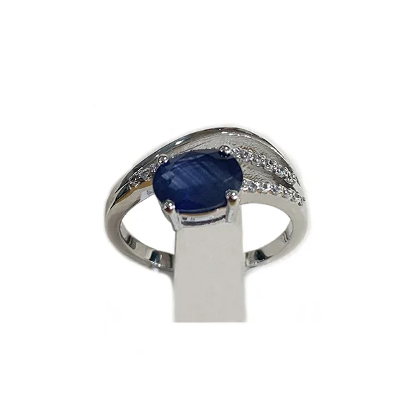 Women’s round diamond rings-14k White Gold Sapphire Ring