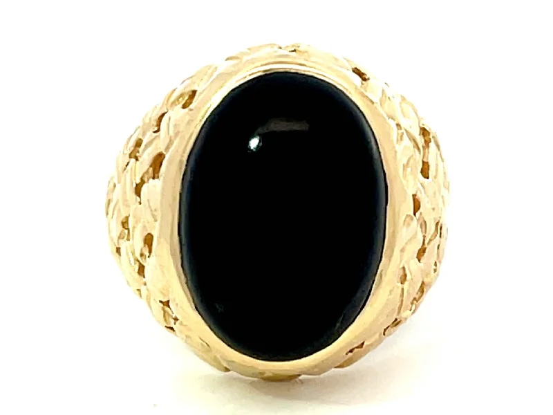 Women’s sapphire rings-Black Oval Onyx Cabochon Ring in 14k Yellow Gold