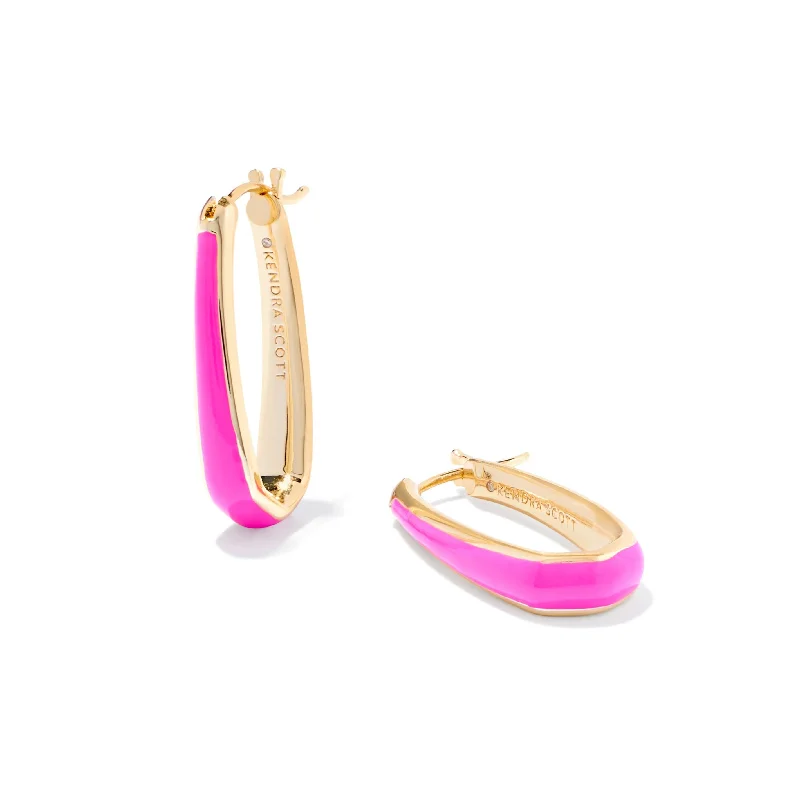 Women’s gold earrings-Kendra Scott | Kelsey Gold Hoop Earrings in Pink Enamel