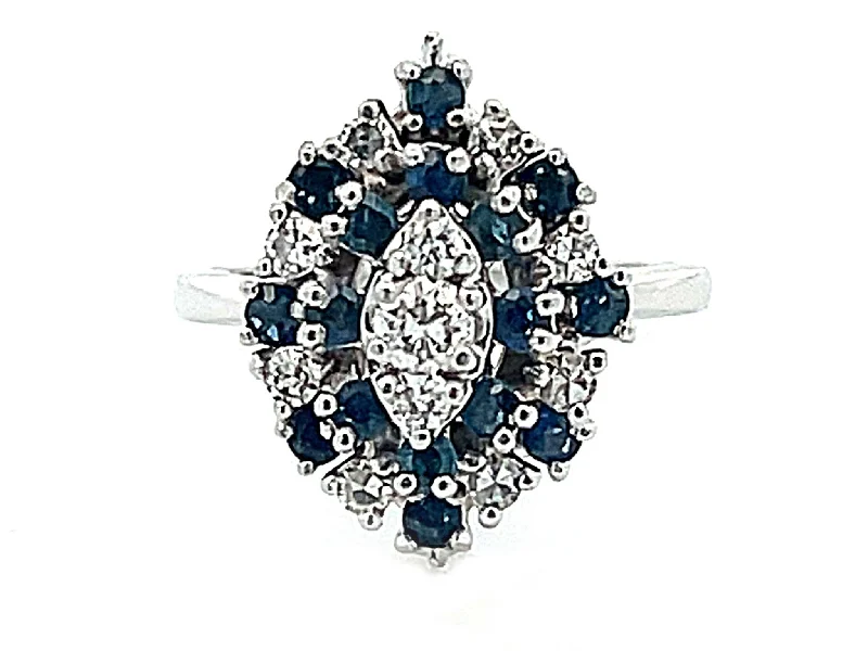 Women’s platinum rings-Marquise Shaped Sapphire Diamond Cluster Ring in 14k White Gold