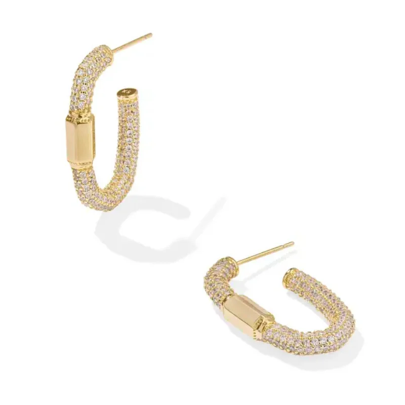 Women’s clip-on earrings-Kendra Scott | Emery Gold Hoop Earrings in White Crystal