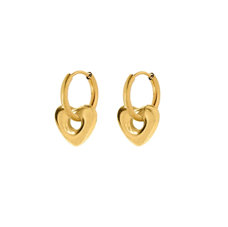 Women’s textured earrings-Linny Co | Bobbi Gold Tone Huggie Hoop Earrings with Heart Pendants