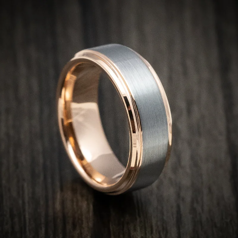 Tungsten Men's Ring with Yellow Gold Tungsten Sleeve Custom Made Band