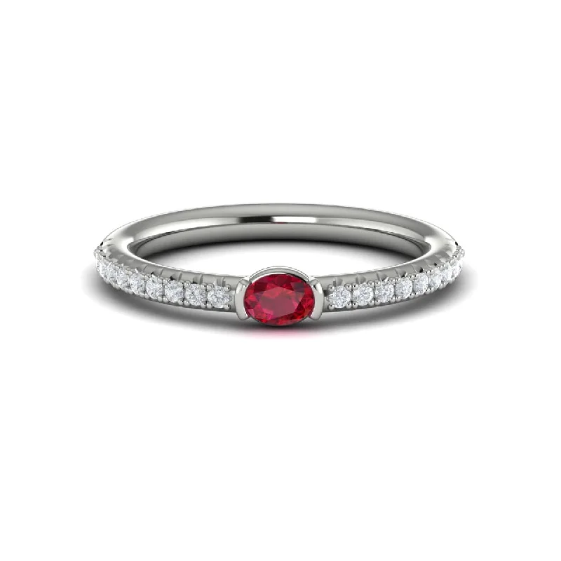 Diamond and Oval Ruby Centerstone Ring