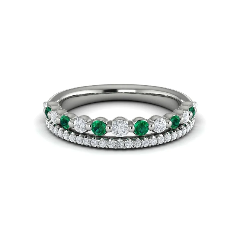 Diamond and Emerald Two Row Ring