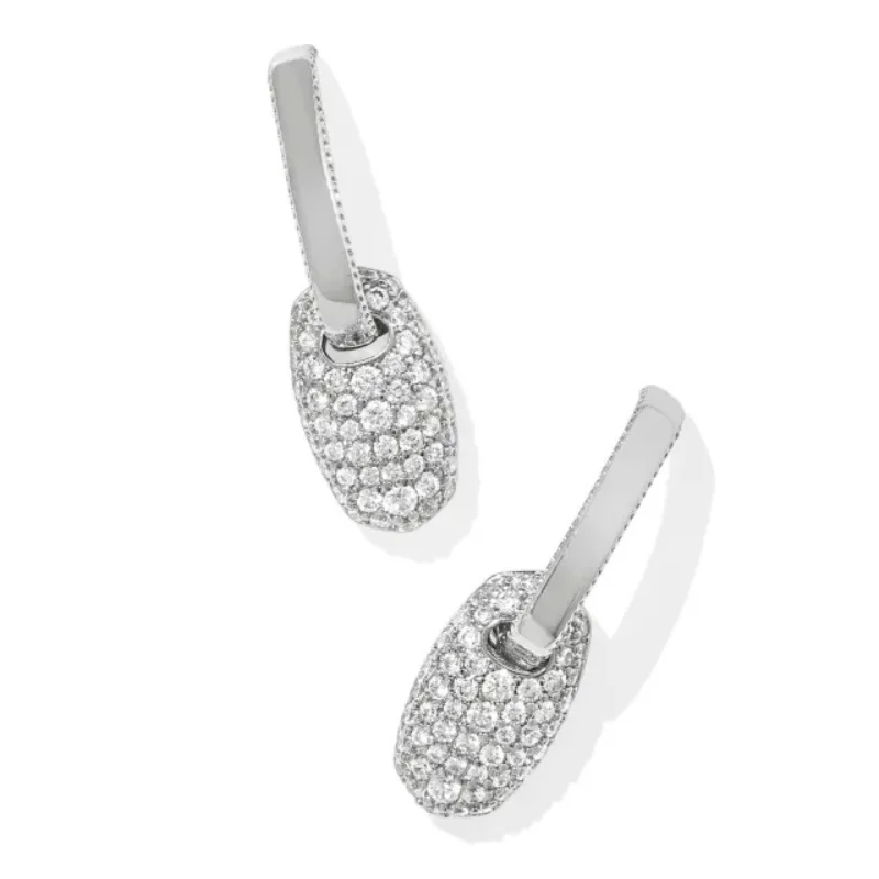 Women’s diamond hoop earrings-Kendra Scott | Bailey Pave Silver Huggie Earrings in White Crystal