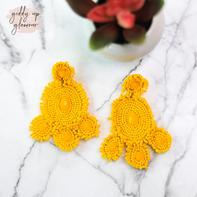 Women’s luxury earrings-Circular Beaded Statement Earrings in Yellow| ONLY 1 LEFT!