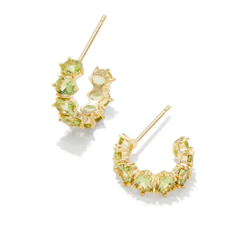 Women’s geometric drop earrings-Kendra Scott | Cailin Gold Crystal Huggie Earrings in Green Peridot Crystal