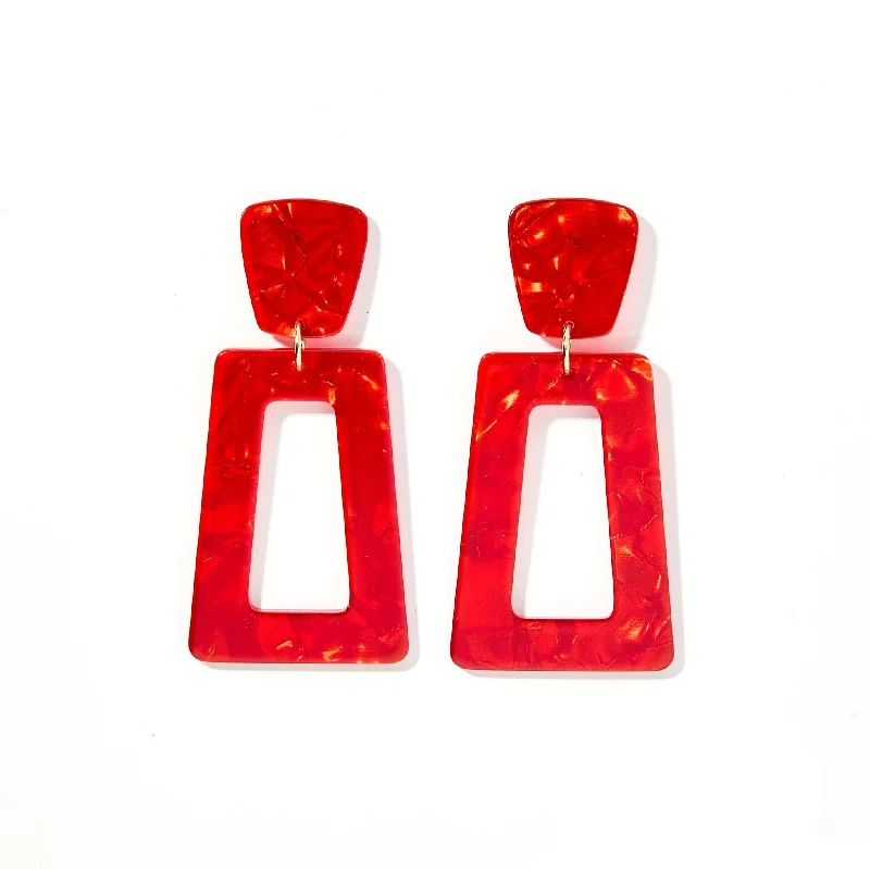 Women’s minimalist earrings-Linny Co | Kennedy Rectangular Drop Earrings in Pearlized Red